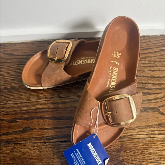 $155 Birkenstock Brown Sandals with Gold Buckle Madrid Sz 36 - Picture 6 of 7